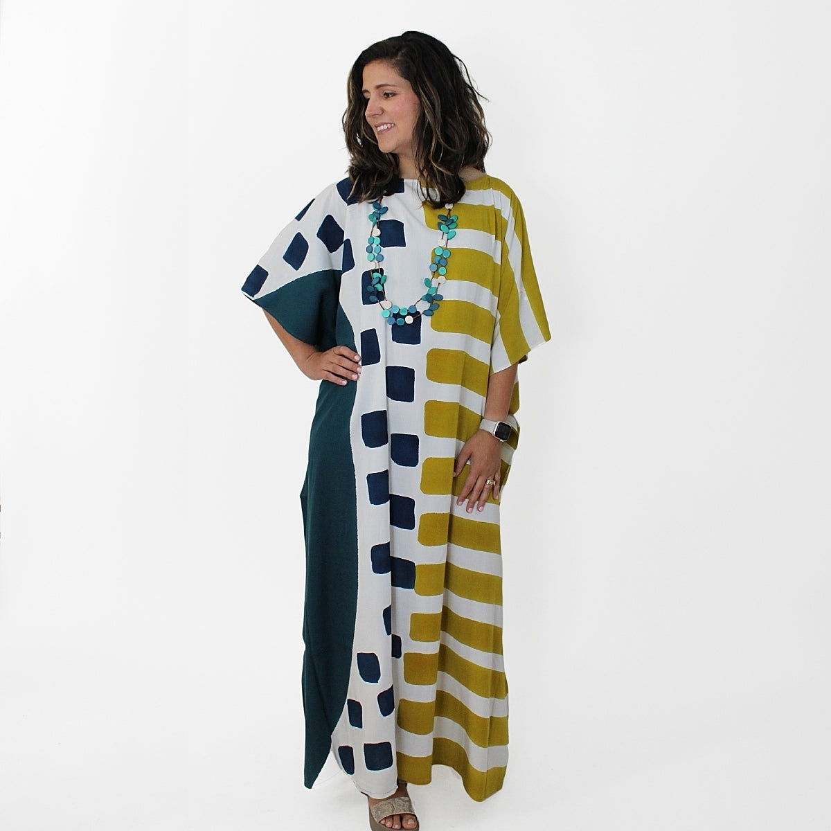 Lime and Blue Artistic Jewel Kaftan