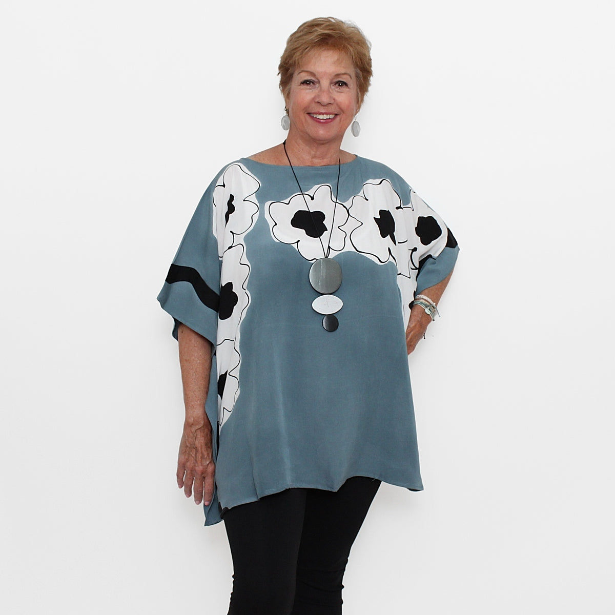 Black and Gray Flower Blouse
