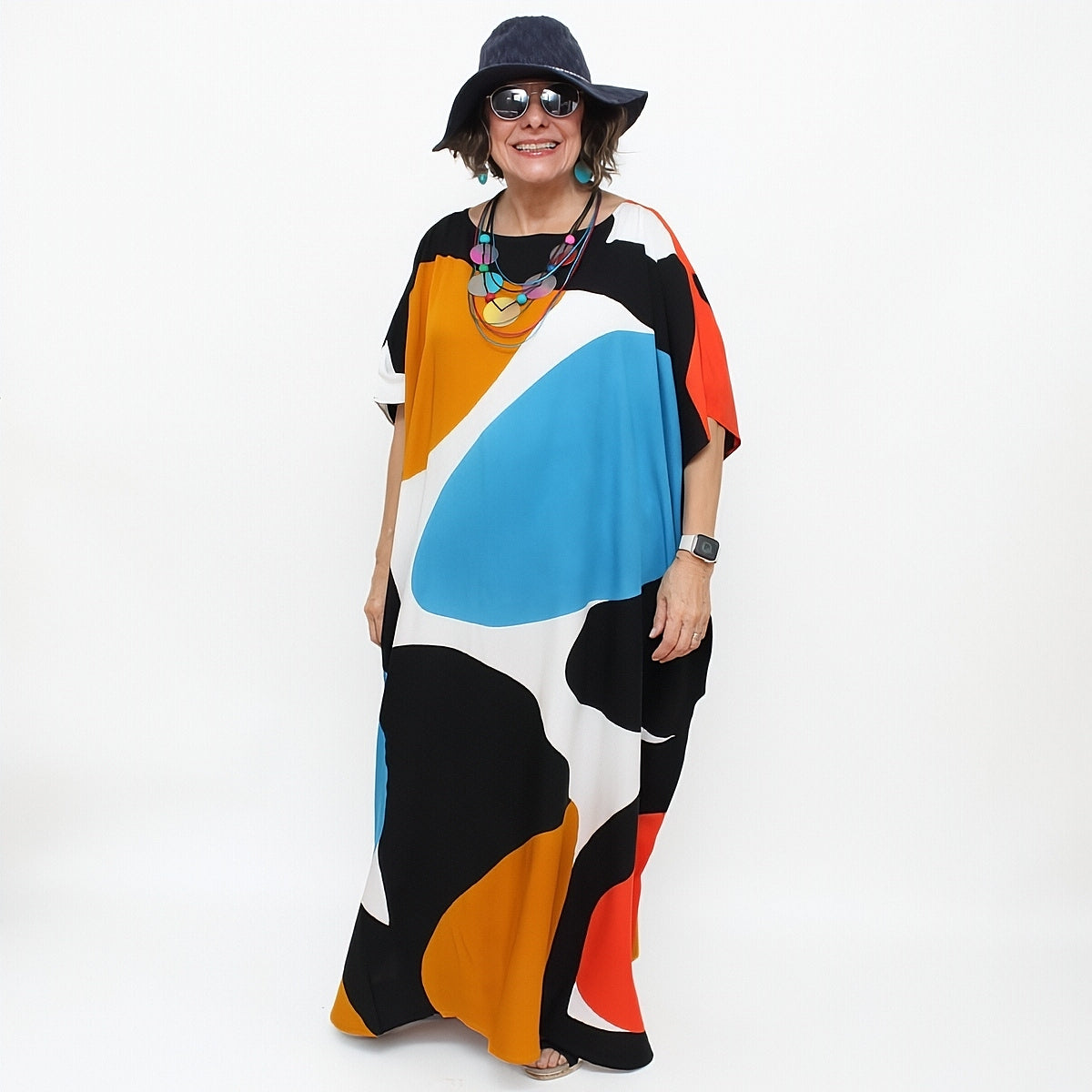 Blue and Mustard Pop of Color Kaftan - Sylca Designs - Chunky Jewelry