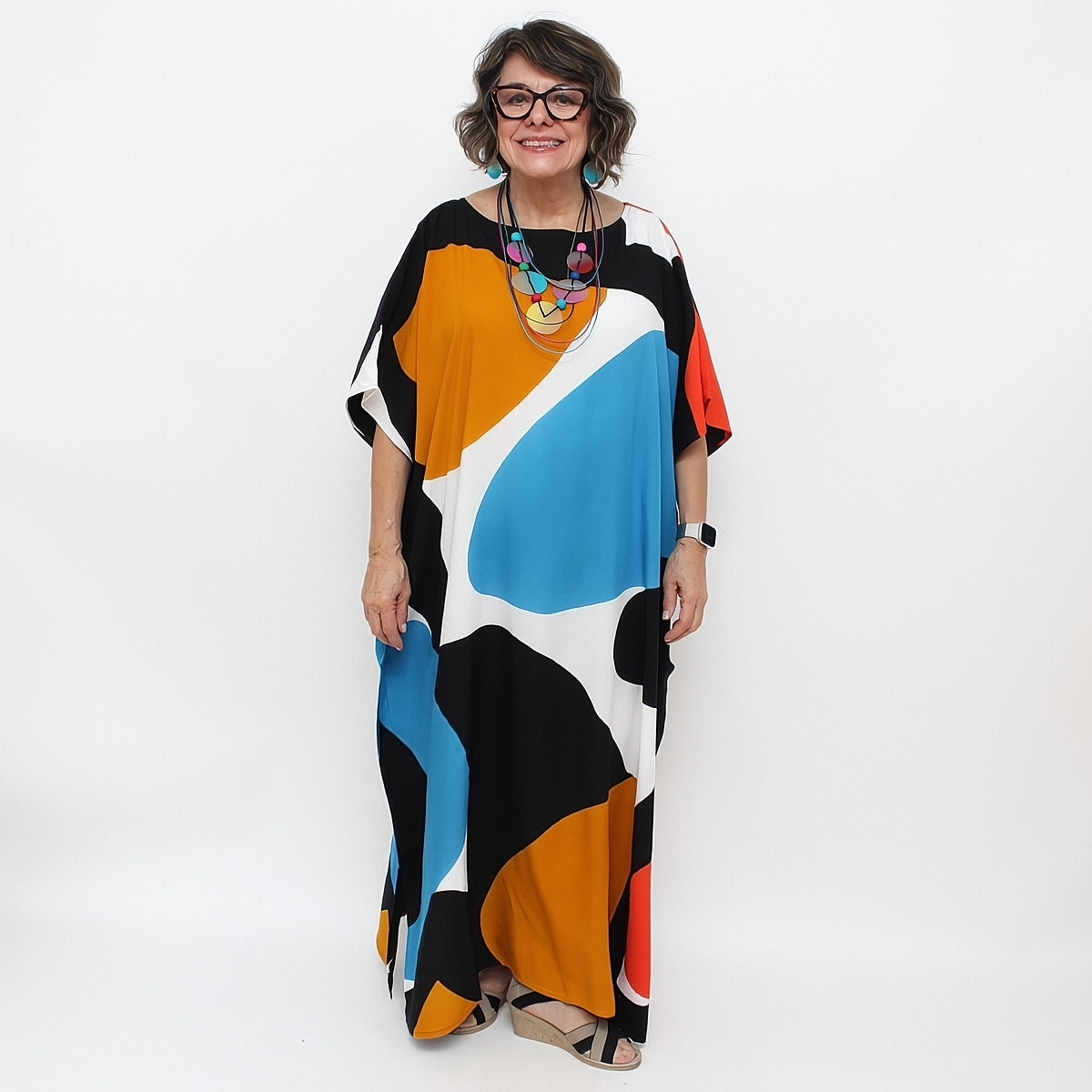 Blue and Mustard Pop of Color Kaftan - Sylca Designs - Chunky Jewelry