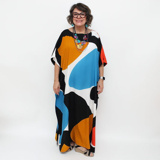 Blue and Mustard Pop of Color Kaftan - Sylca Designs - Chunky Jewelry