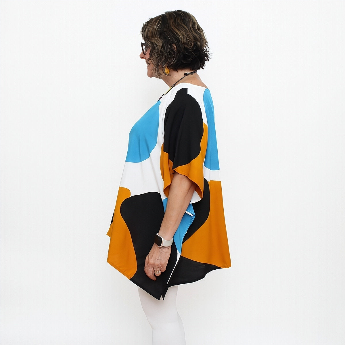 Blue and Mustard Pop of Color Blouse - Sylca Designs - Chunky Jewelry