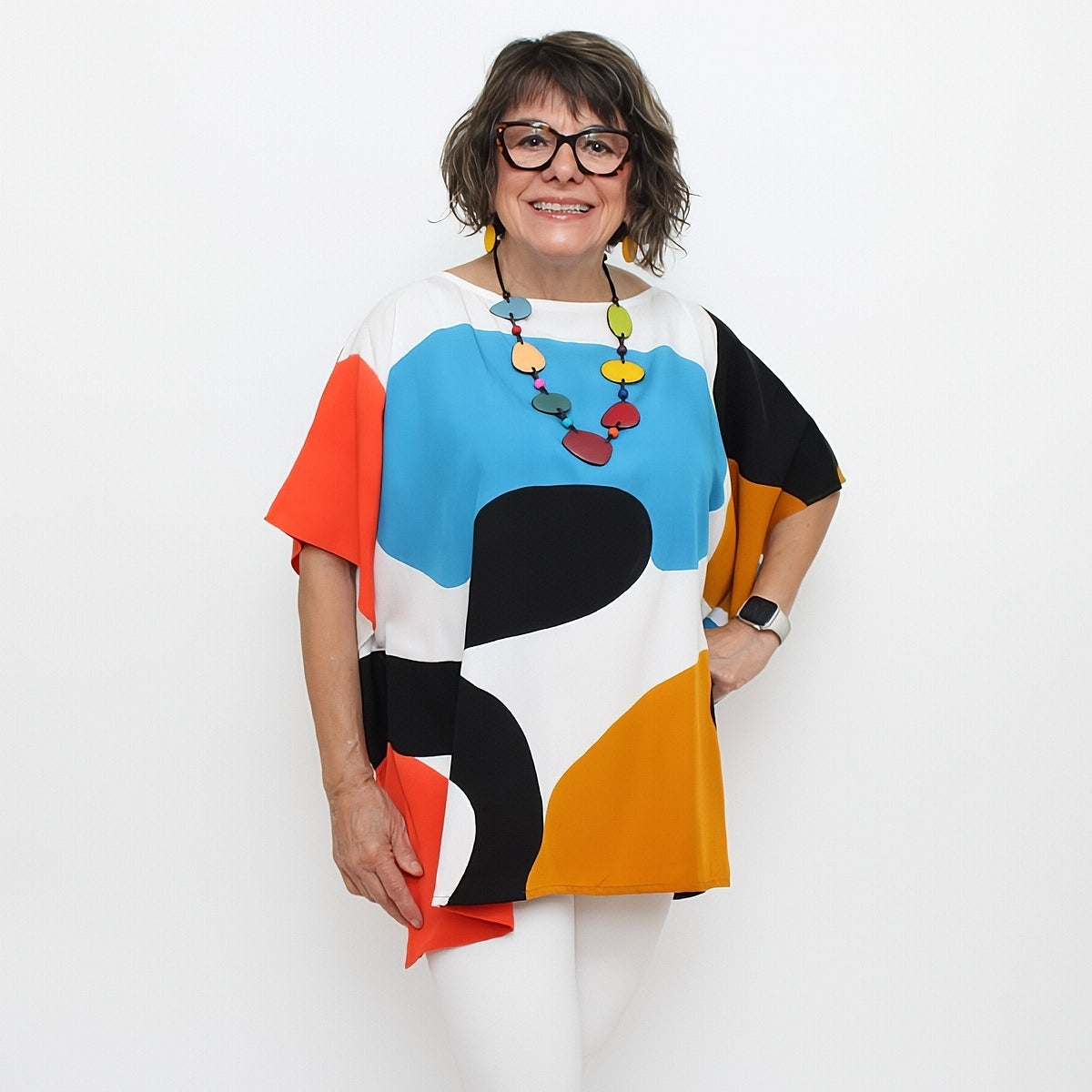 Blue and Mustard Pop of Color Blouse - Sylca Designs - Chunky Jewelry