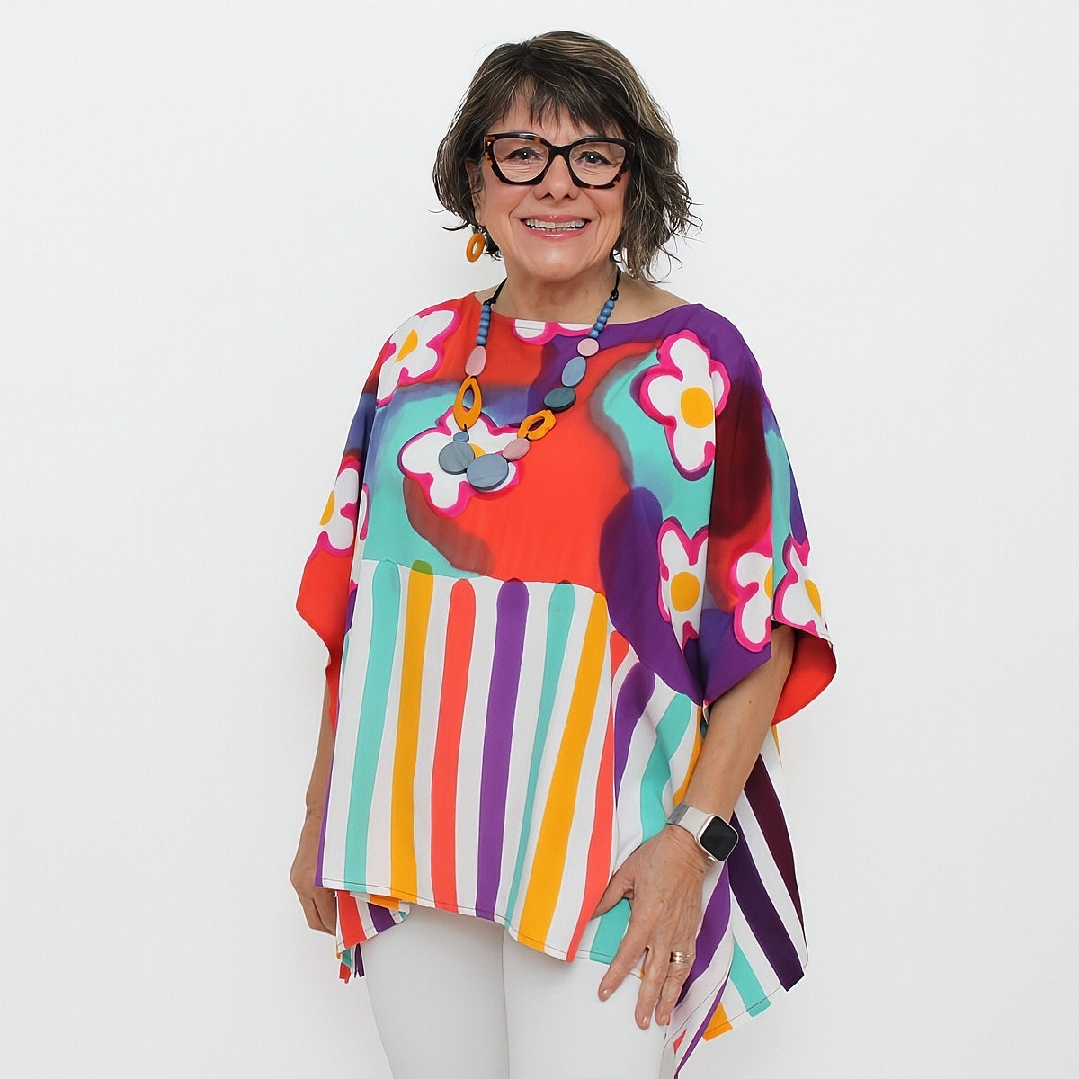 All the Flowers Bright Colored Blouse - Sylca Designs - Chunky Jewelry
