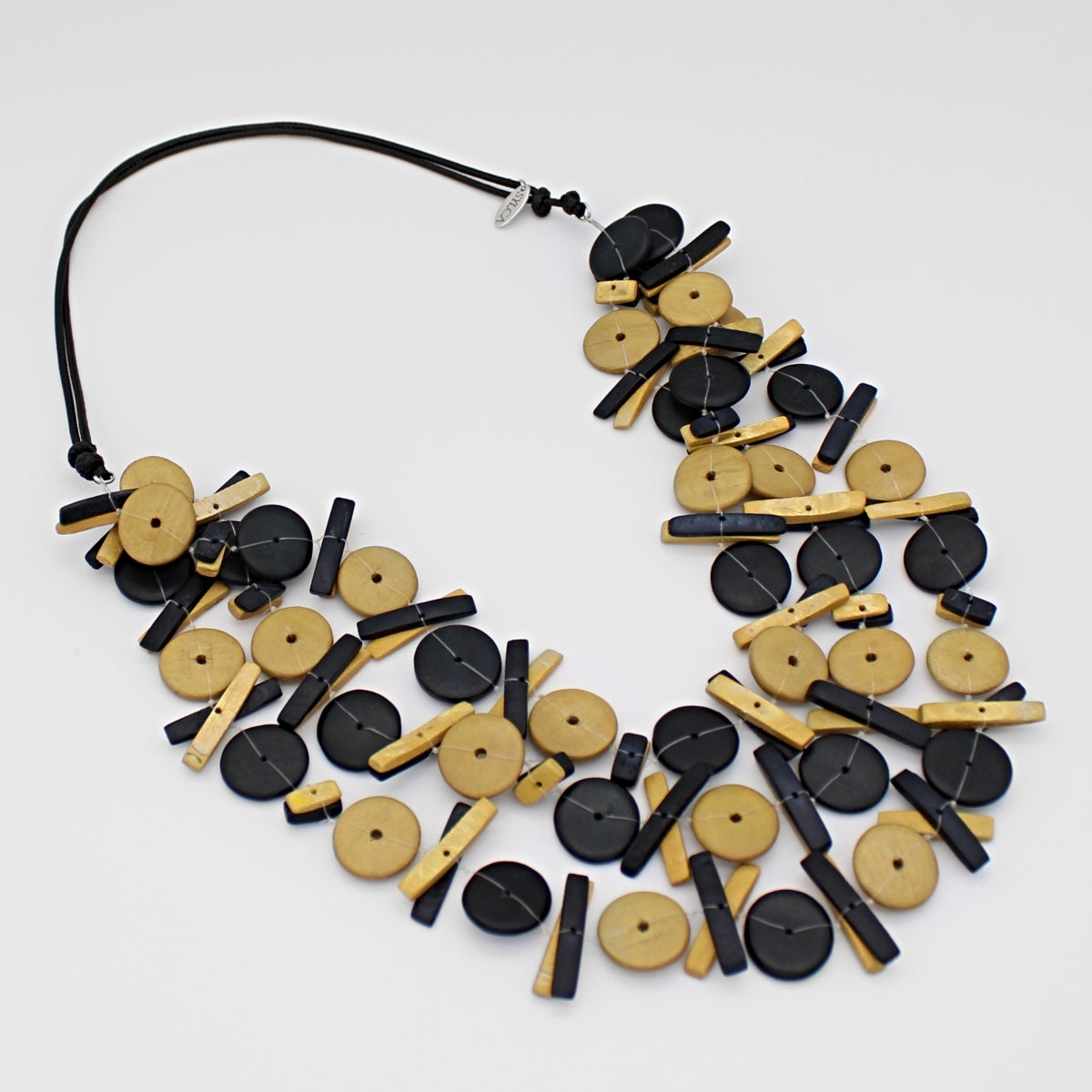 Yellow and Black Triple Strand Elaine Statement Necklace