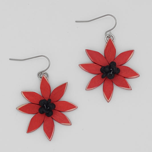 Red Amaya Flower Earrings