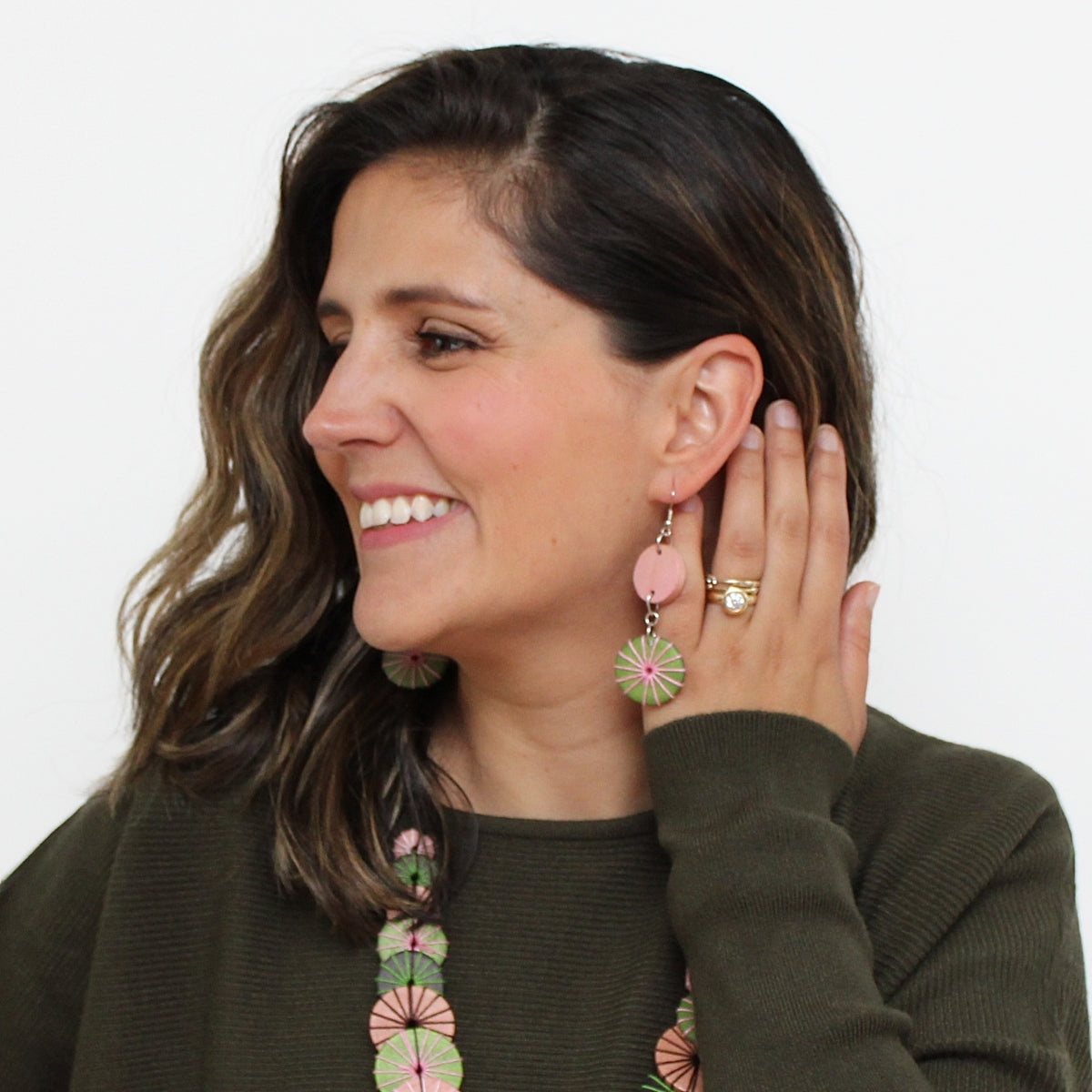 Green and Pink Leilani Earrings - Sylca Designs - Chunky Jewelry