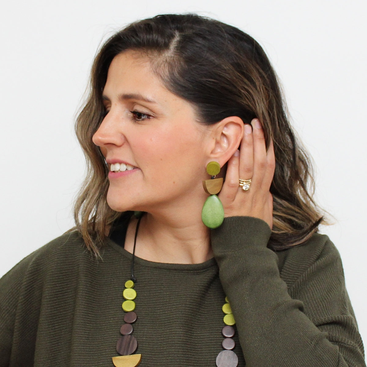 Green Tasi Wooden Earrings