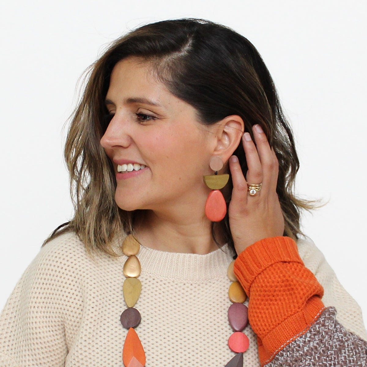 Peach Tasi Wooden Earrings