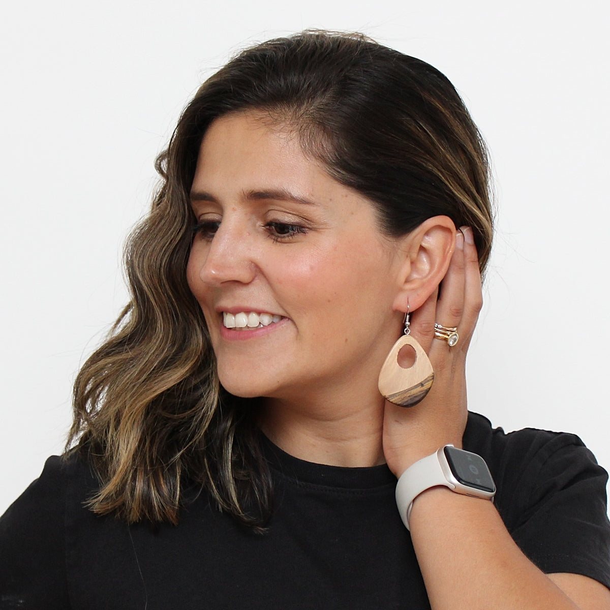 Natural Wood Geometric Fia Earrings