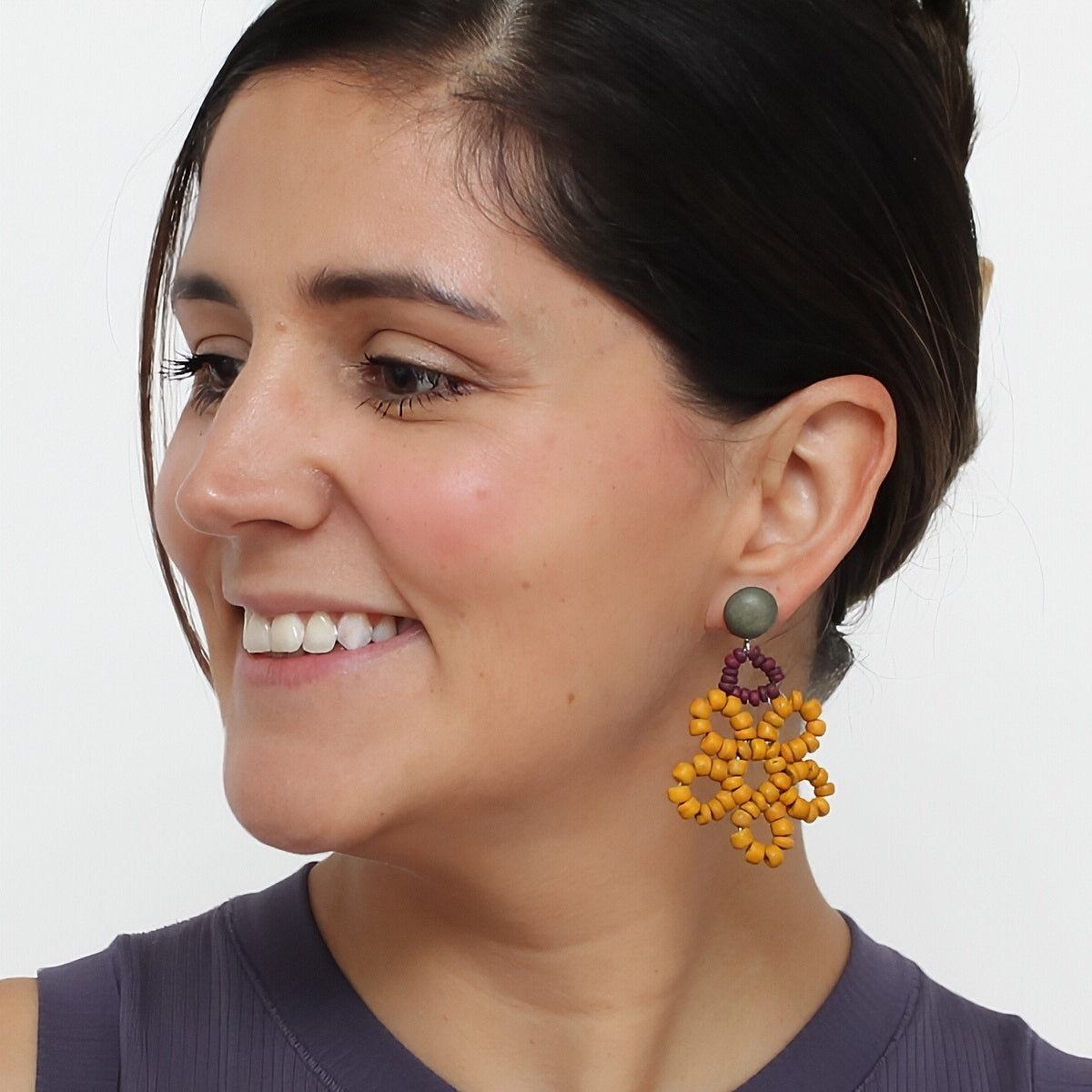 Earth Beaded Flower Earrings - Sylca Designs - Chunky Jewelry