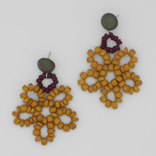 Earth Beaded Flower Earrings - Sylca Designs - Chunky Jewelry