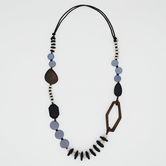 Blue Wood Bead Gabby Necklace - Sylca Designs - Chunky Jewelry