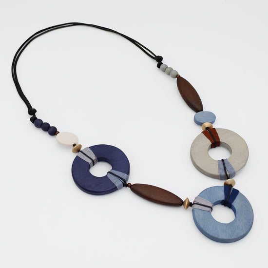 Saylor Blue Wood Open Bead Necklace - Sylca Designs - Chunky Jewelry