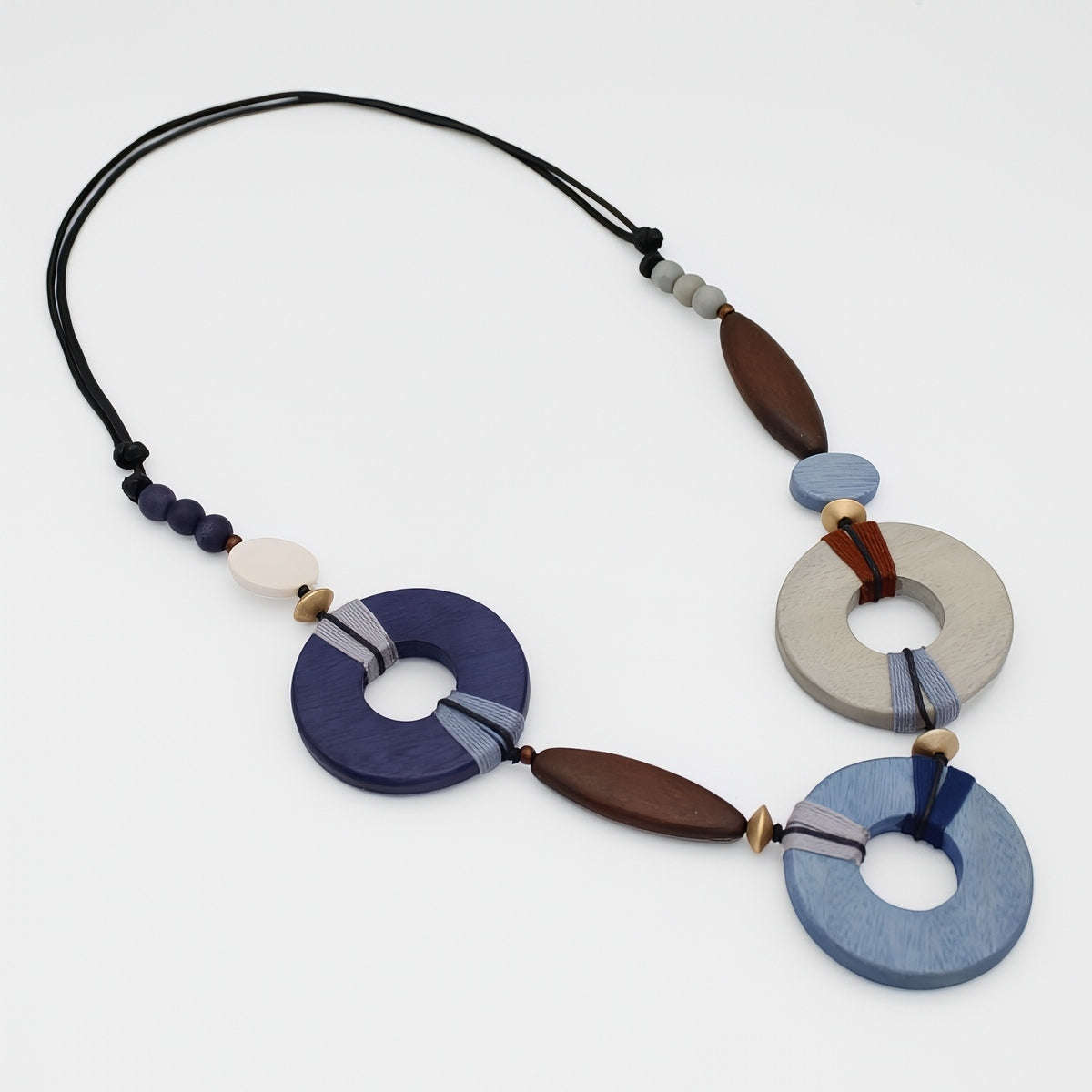 Saylor Blue Wood Open Bead Necklace - Sylca Designs - Chunky Jewelry