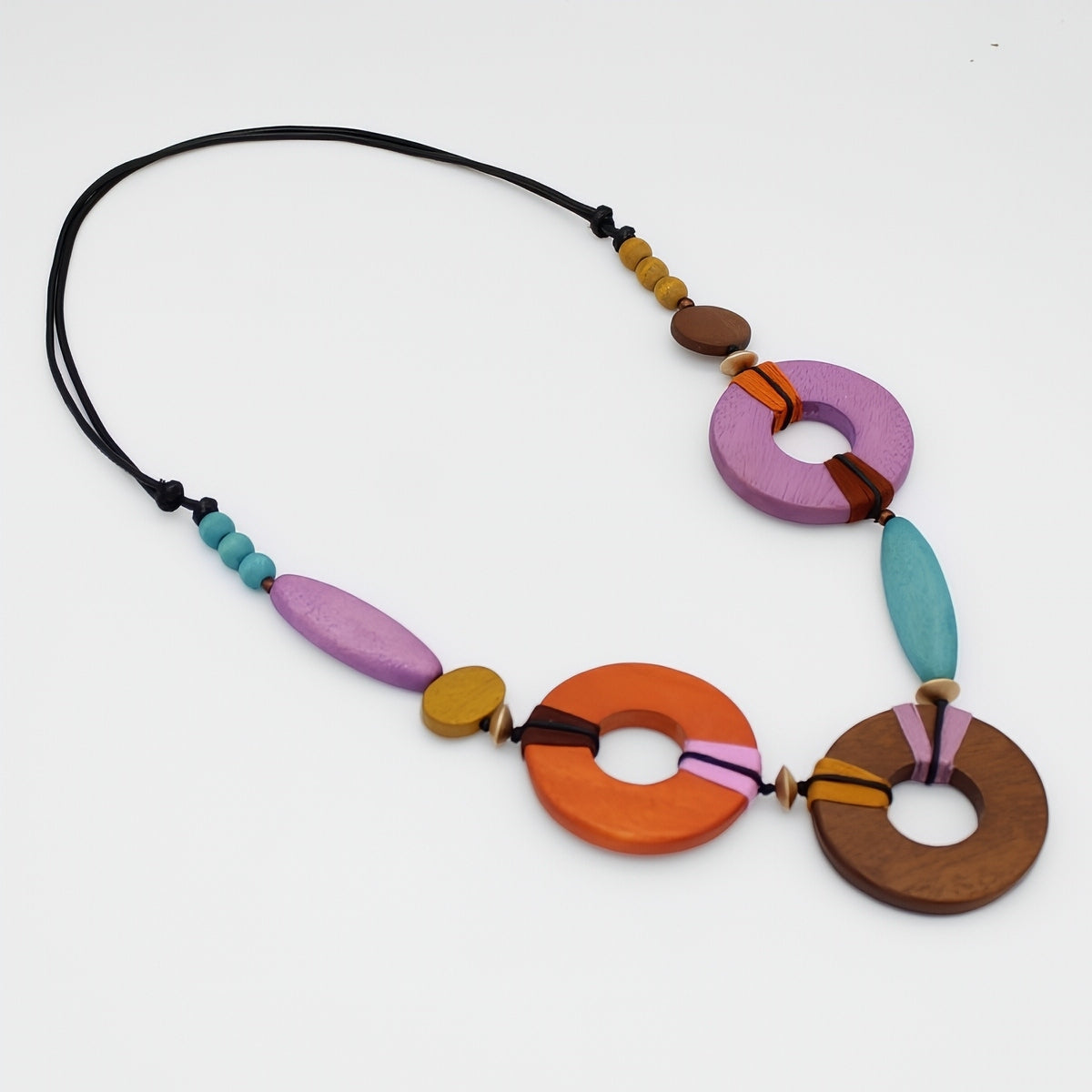 Saylor Multi-Color Wood Open Bead Necklace - Sylca Designs - Chunky Jewelry