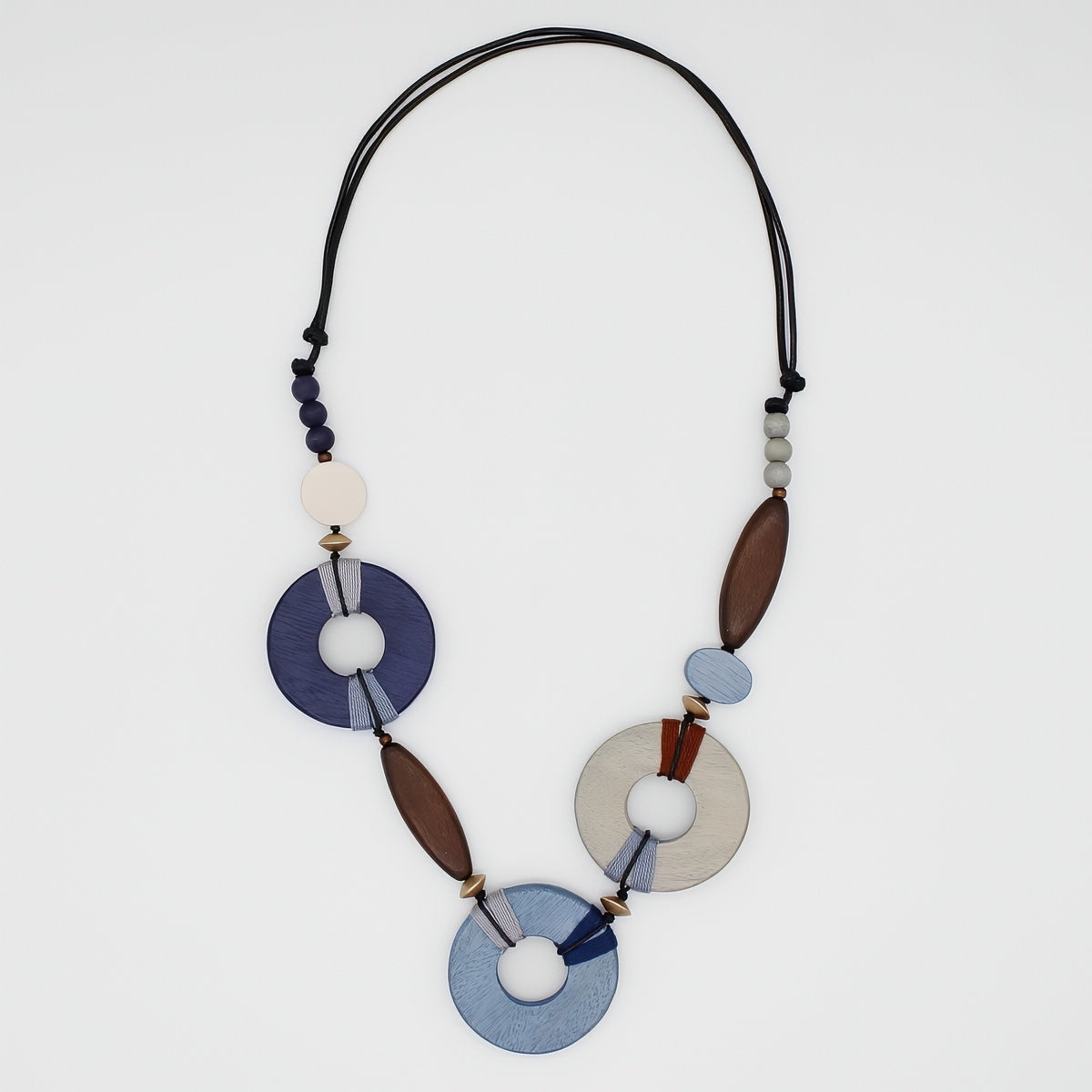 Saylor Blue Wood Open Bead Necklace - Sylca Designs - Chunky Jewelry
