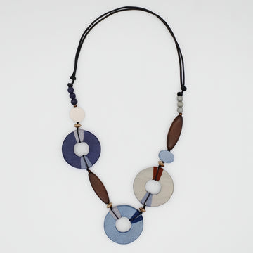 Saylor Blue Wood Open Bead Necklace - Sylca Designs - Chunky Jewelry