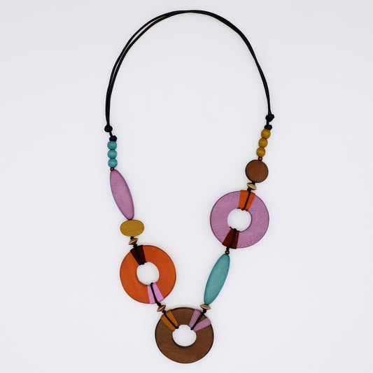 Saylor Multi-Color Wood Open Bead Necklace - Sylca Designs - Chunky Jewelry