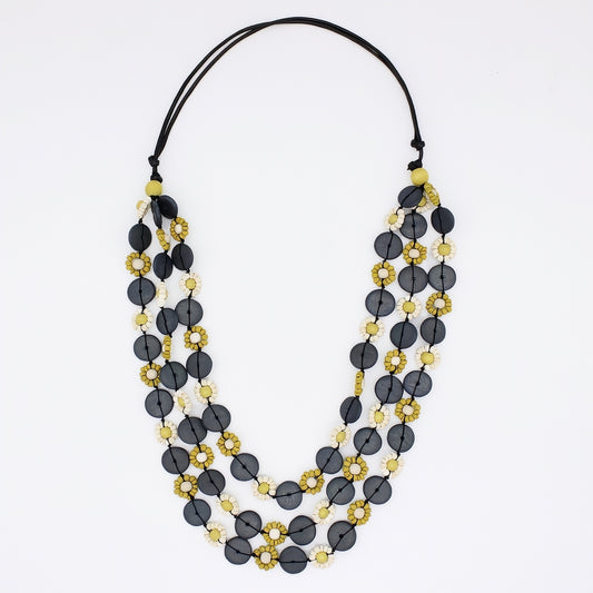 Chartreuse Petite Daisy Triple Strand Necklace