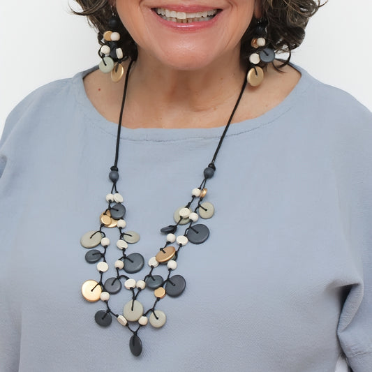 Gray Juliette Drop Double Strand Necklace - Sylca Designs - Chunky Jewelry