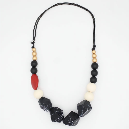 Caroline Red and Black Chunky Wooden Necklace