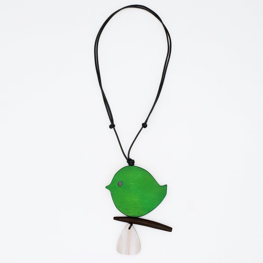 Emerald Green Robin Pendant Necklace - Handcrafted Wooden Bird Jewelry | Sylca Designs