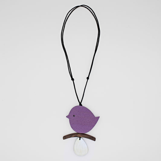 Purple Robin On A Branch Necklace