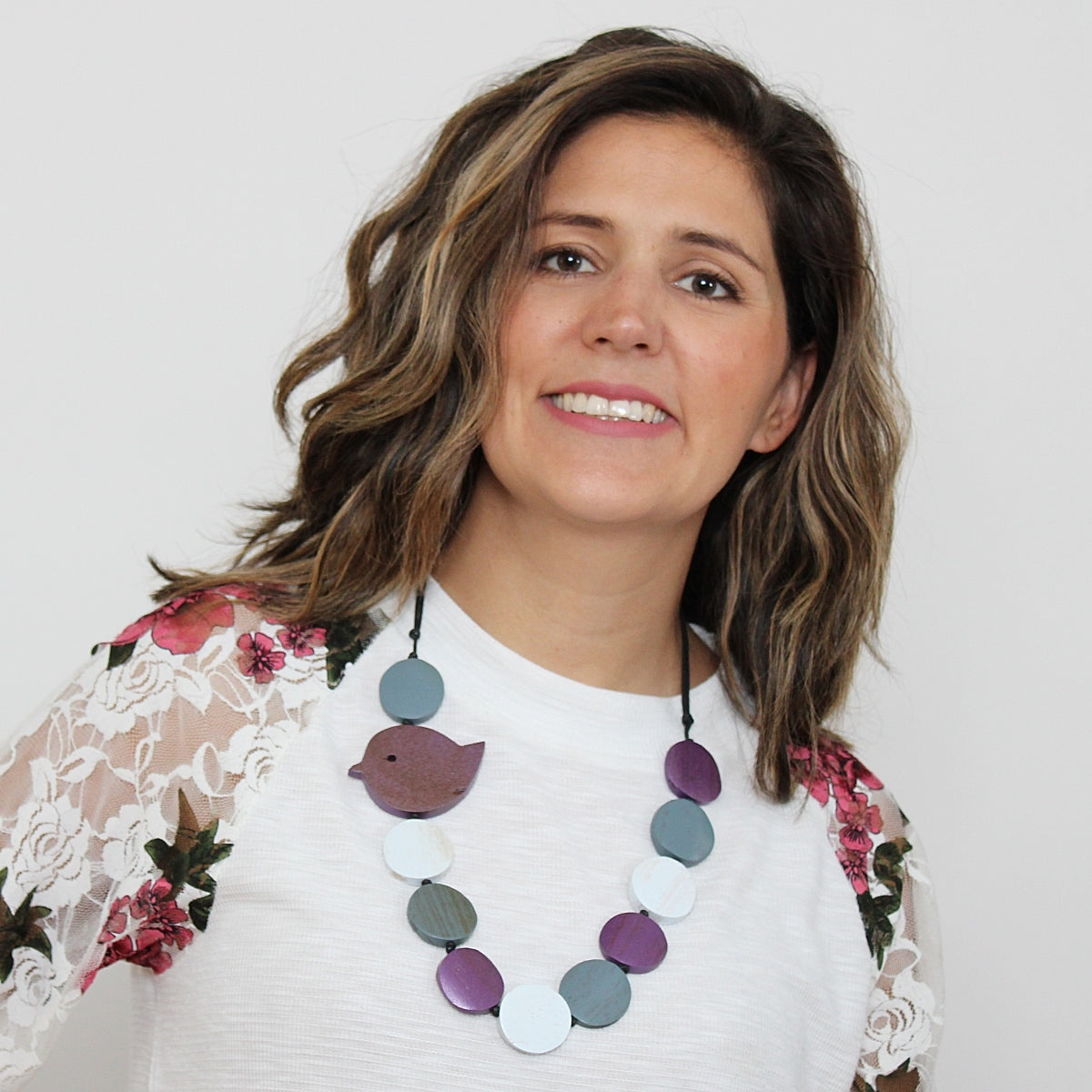 Purple Beaded Robin Necklace