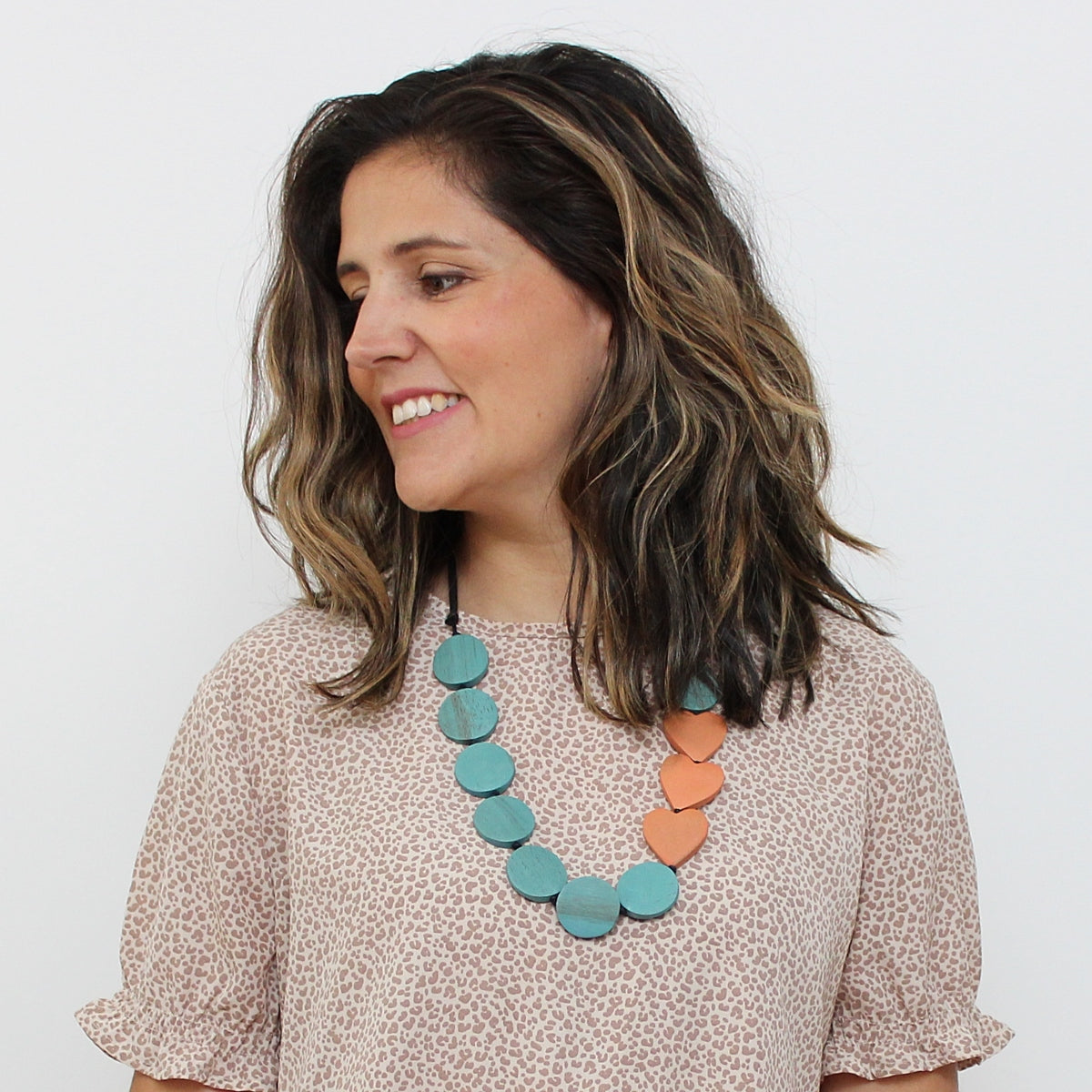 Aqua Charmaine Wooden Heart Necklace