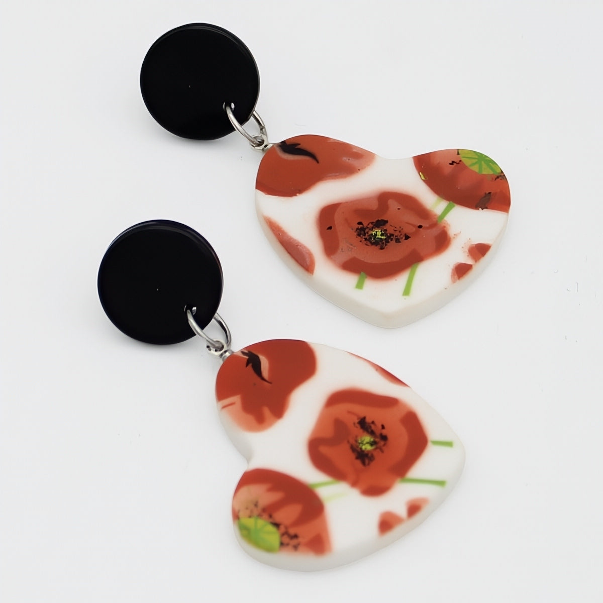 Poppies Heart Earrings - Sylca Designs - Chunky Jewelry