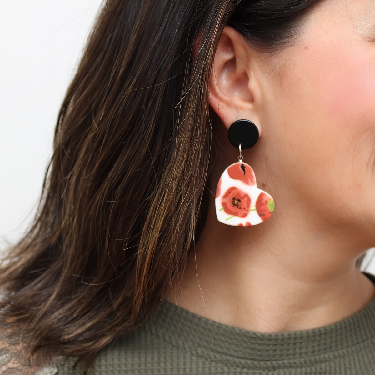 Poppies Heart Earrings - Sylca Designs - Chunky Jewelry