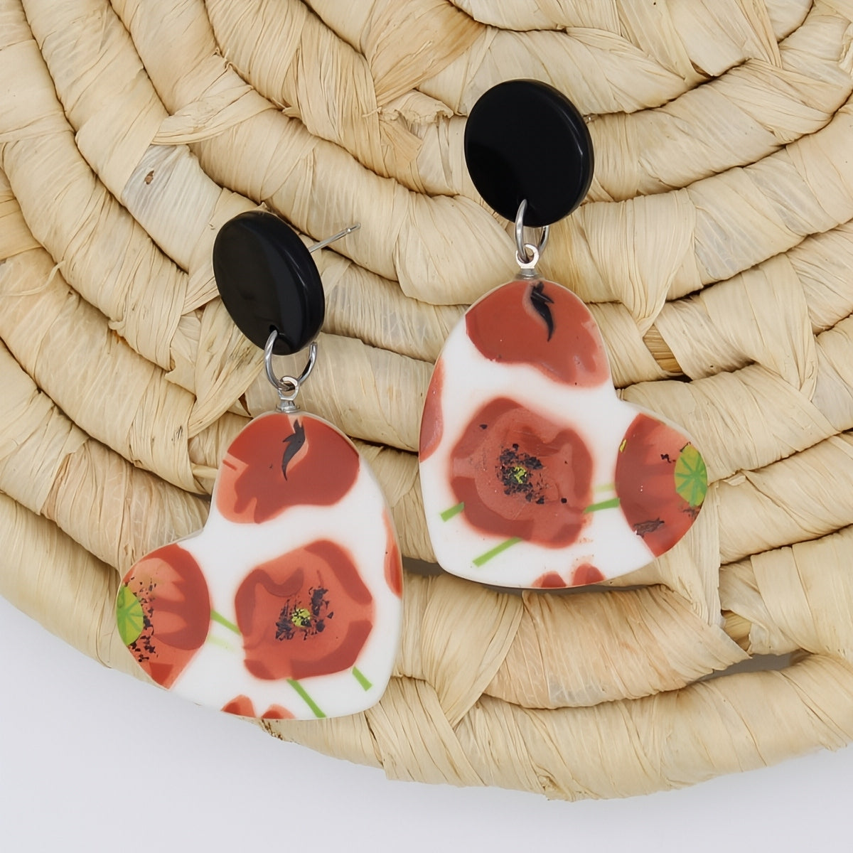 Poppies Heart Earrings - Sylca Designs - Chunky Jewelry