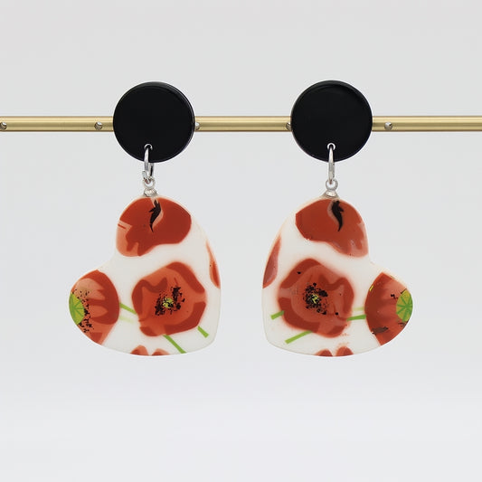 Poppies Heart Earrings - Sylca Designs - Chunky Jewelry