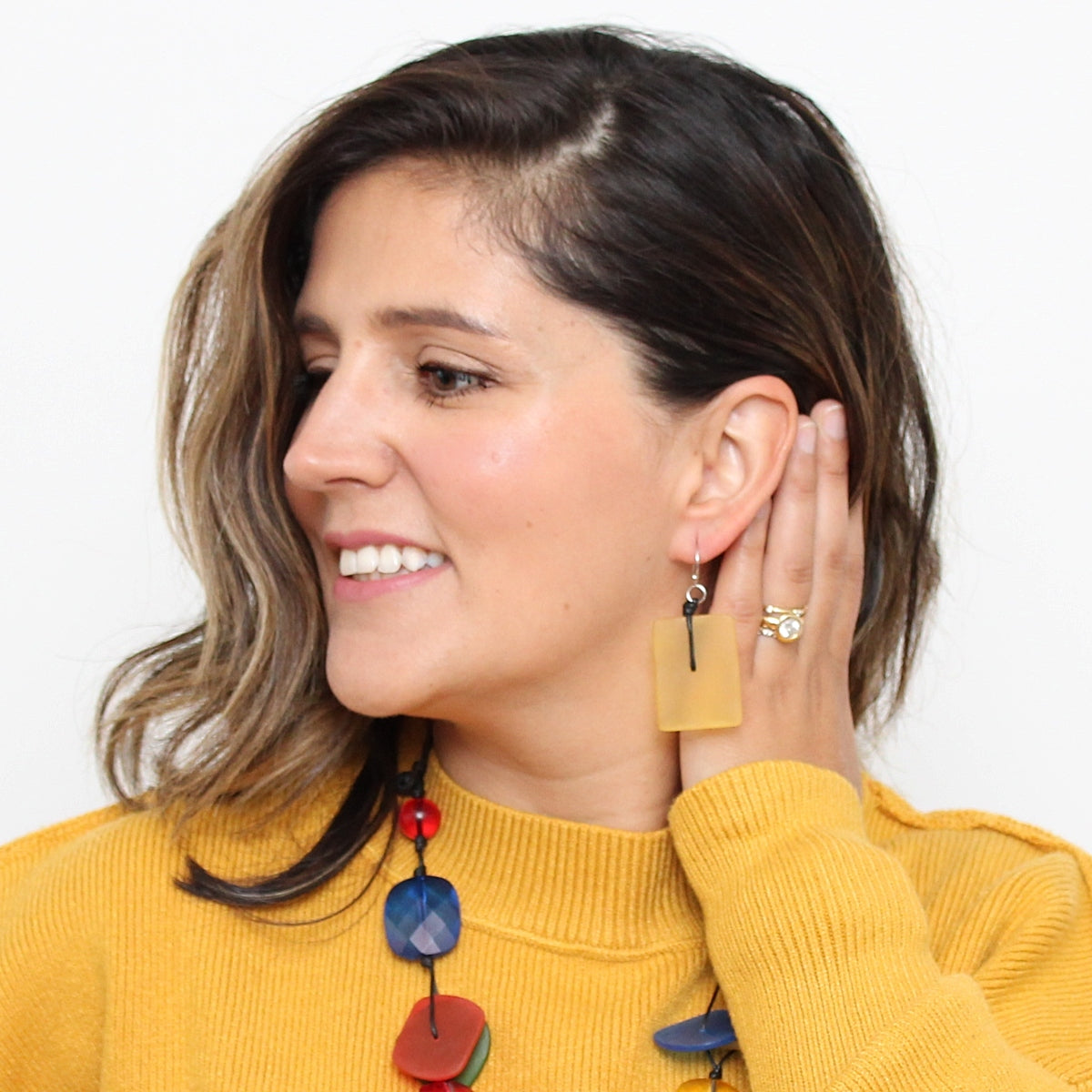 Yellow Rectangle Dangle Earrings