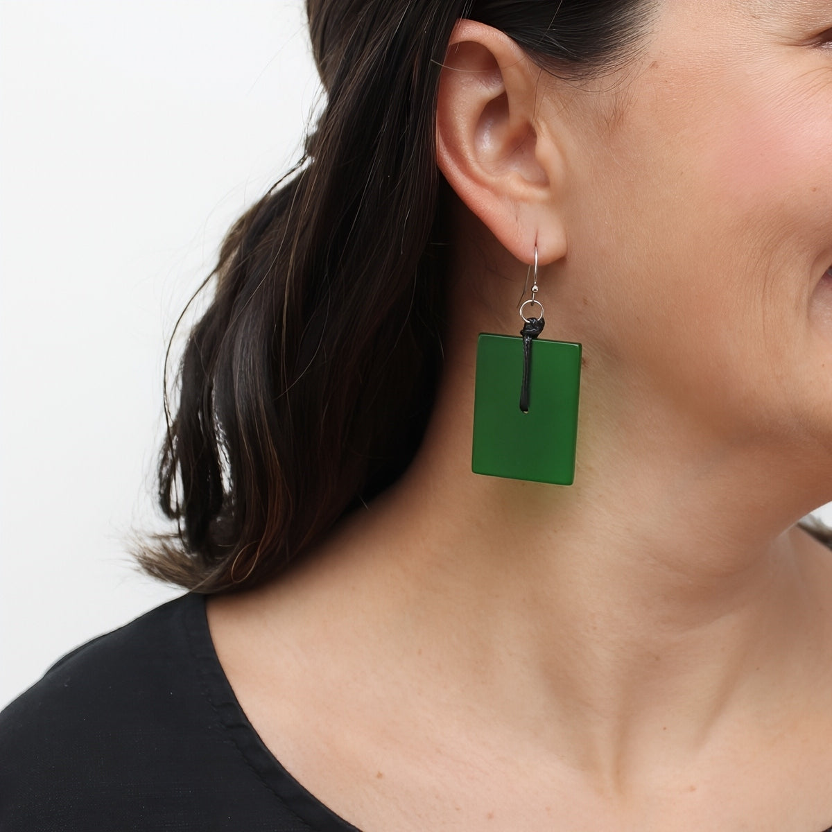 Green Rectangle Dangle Earrings - Sylca Designs - Chunky Jewelry
