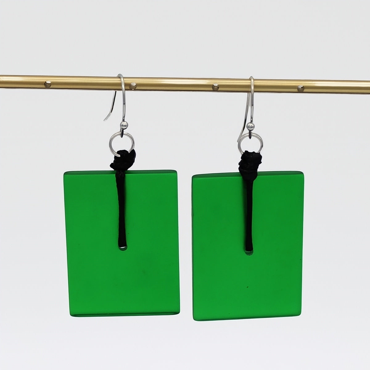 Green Rectangle Dangle Earrings - Sylca Designs - Chunky Jewelry