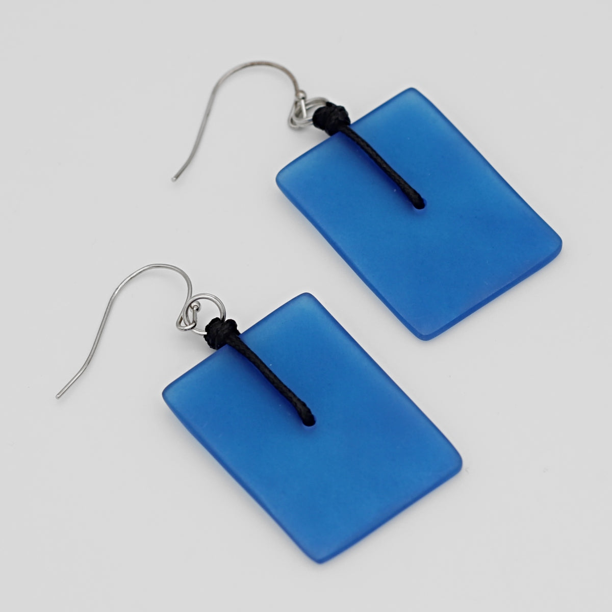 Blue Rectangle Dangle Earrings
