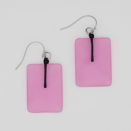 Pink Rectangle Dangle Earrings