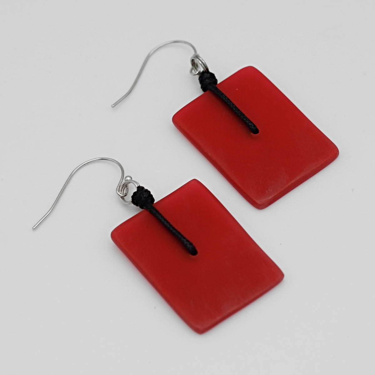 Red Rectangle Dangle Earrings