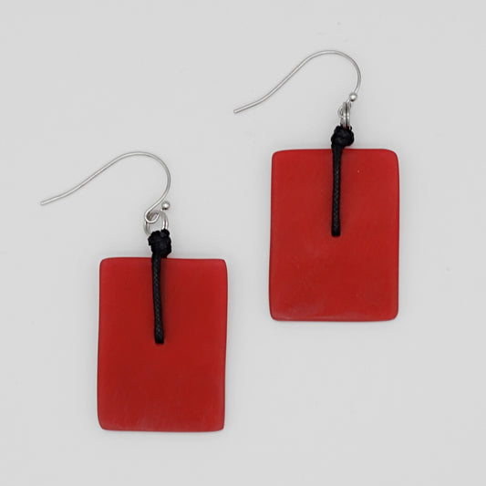 Red Rectangle Dangle Earrings