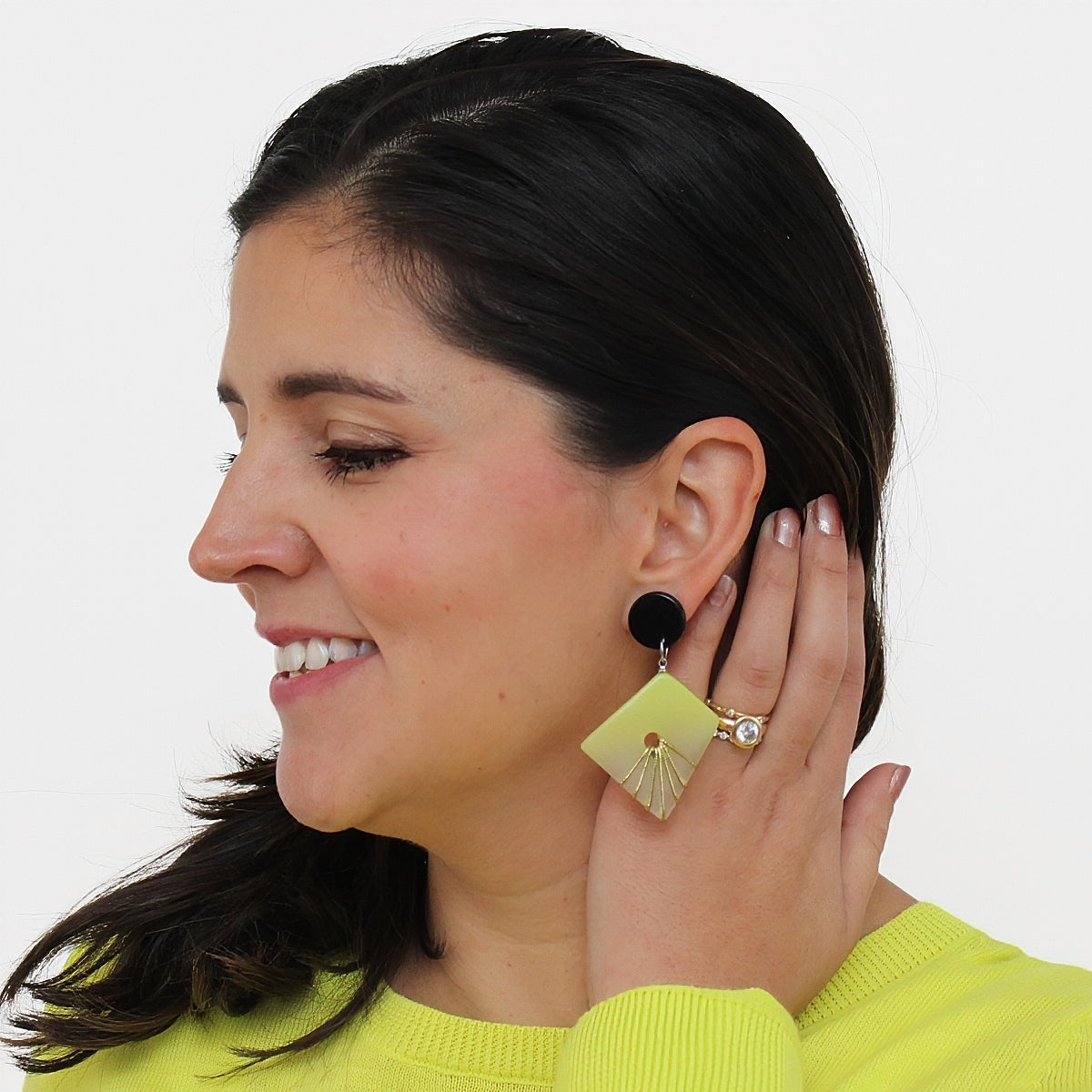 Lime and Gold Thalia Drop Earrings - Sylca Designs - Chunky Jewelry
