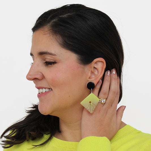 Lime and Gold Thalia Drop Earrings