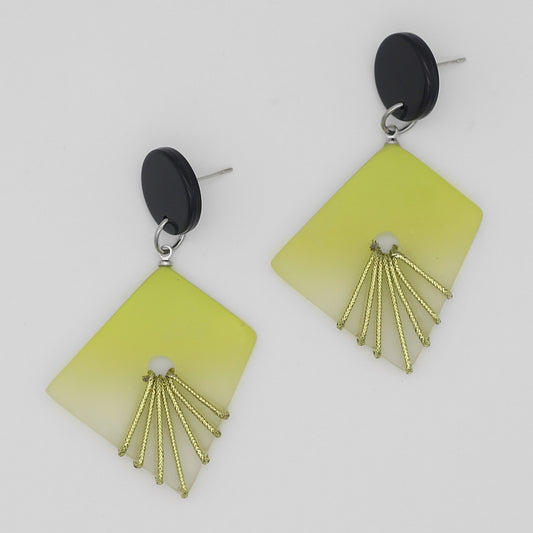 Lime and Gold Thalia Drop Earrings - Sylca Designs - Chunky Jewelry