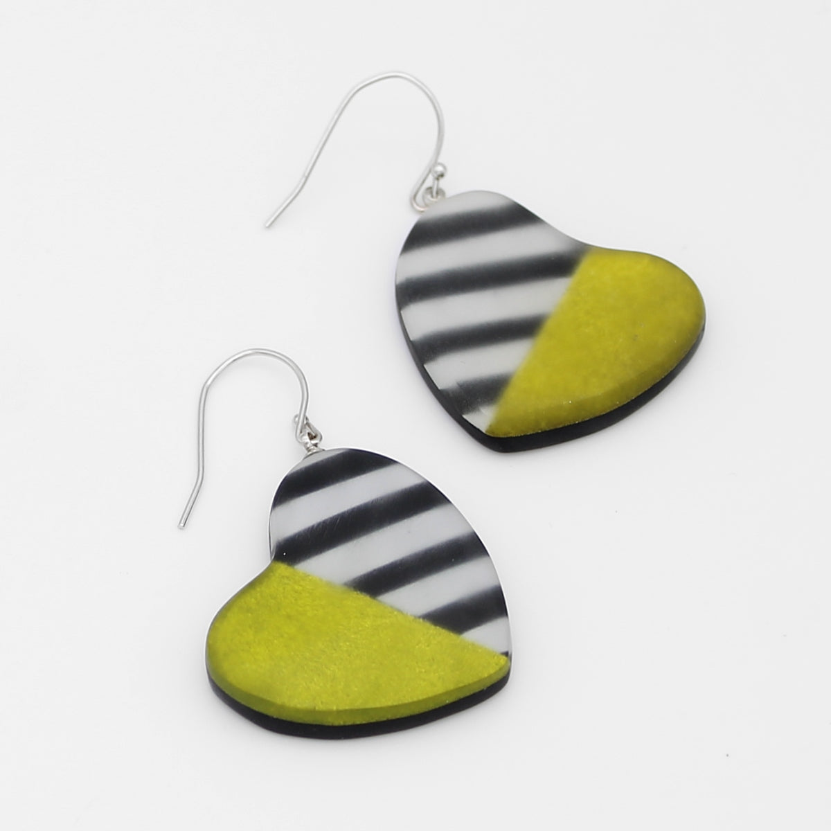 Lime and Black Anastasia Heart Earrings - Sylca Designs - Chunky Jewelry