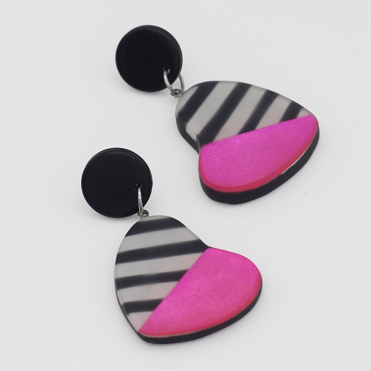 Fuchsia and Black Anastasia Heart Earrings - Sylca Designs - Chunky Jewelry