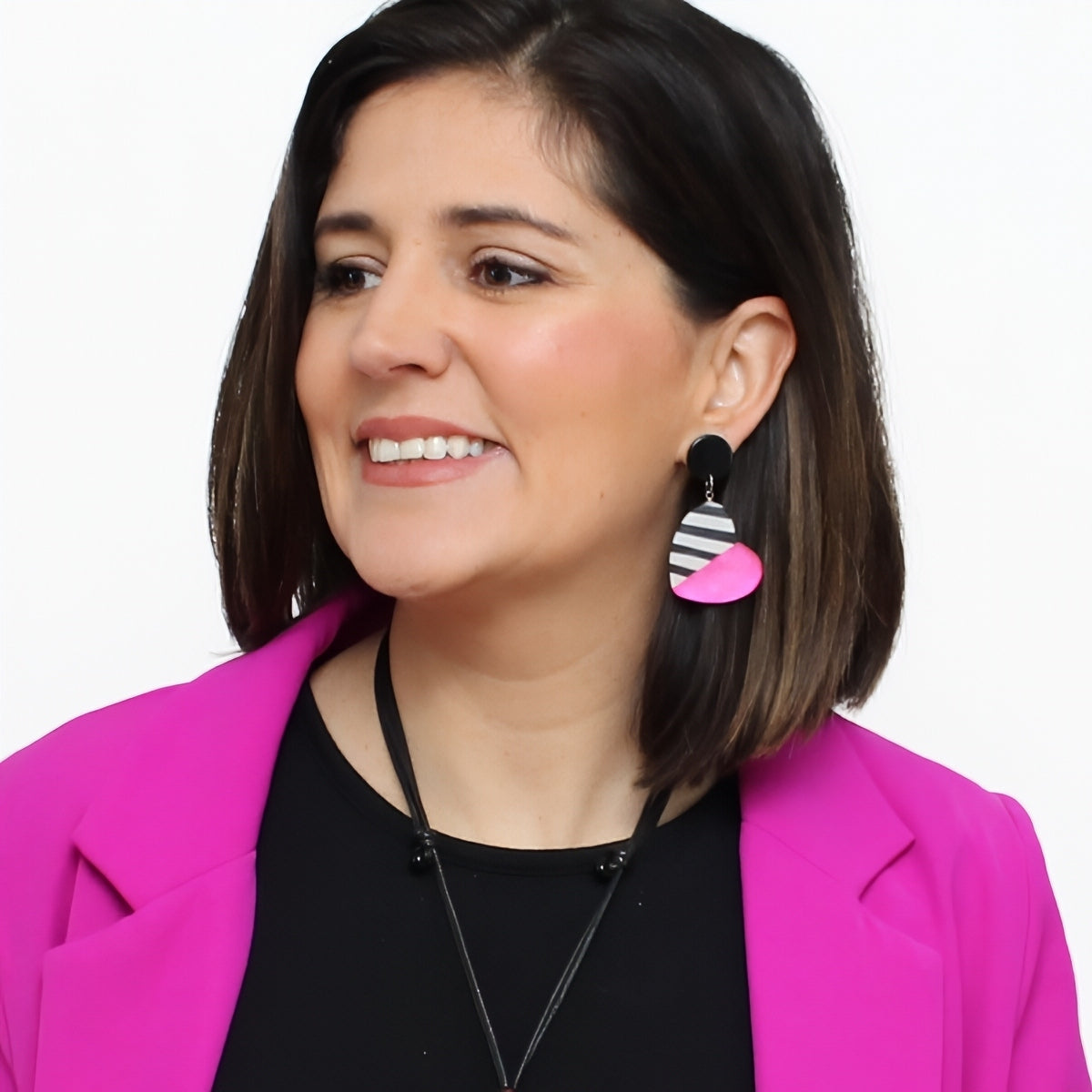 Fuchsia and Black Anastasia Heart Earrings - Sylca Designs - Chunky Jewelry