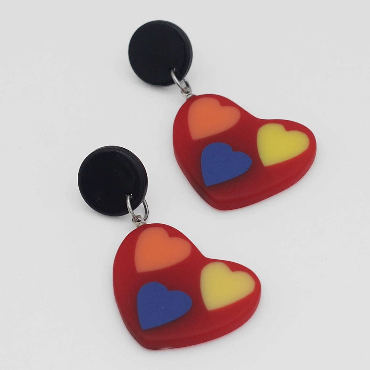Red Multi-Color Fanciful Heart Earrings - Sylca Designs - Chunky Jewelry