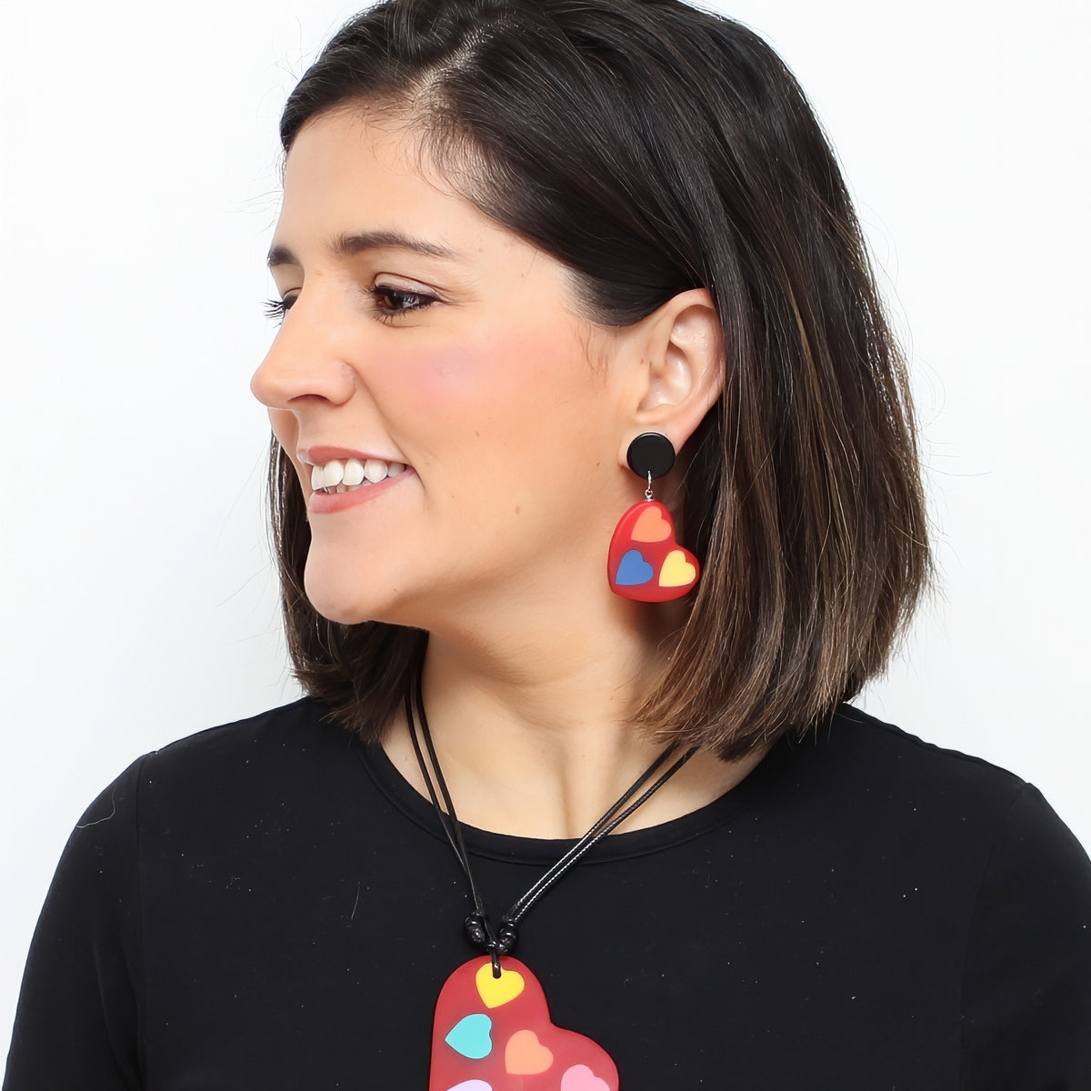 Red Multi-Color Fanciful Heart Earrings - Sylca Designs - Chunky Jewelry