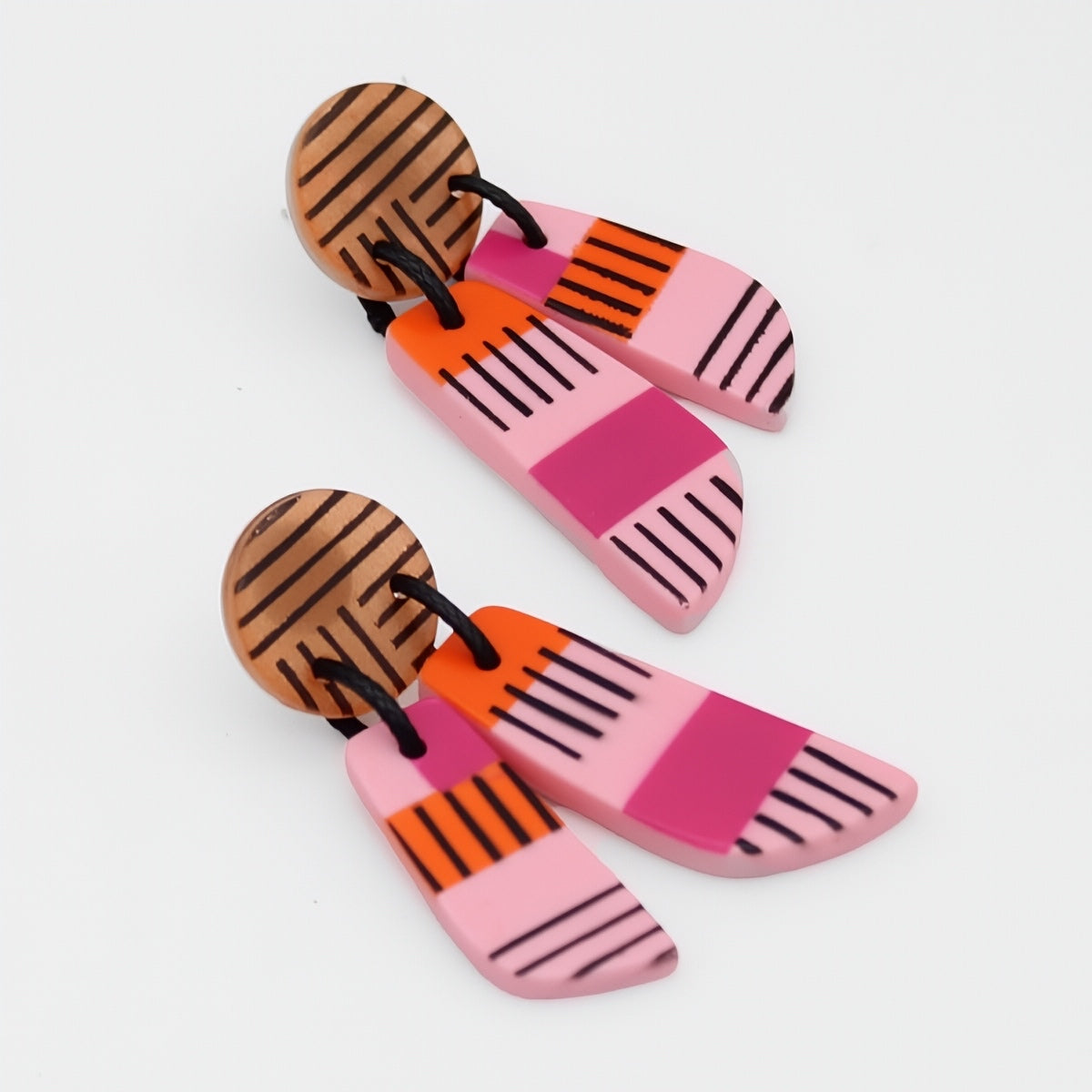 Pink and Orange Geometric Earring - Sylca Designs - Chunky Jewelry
